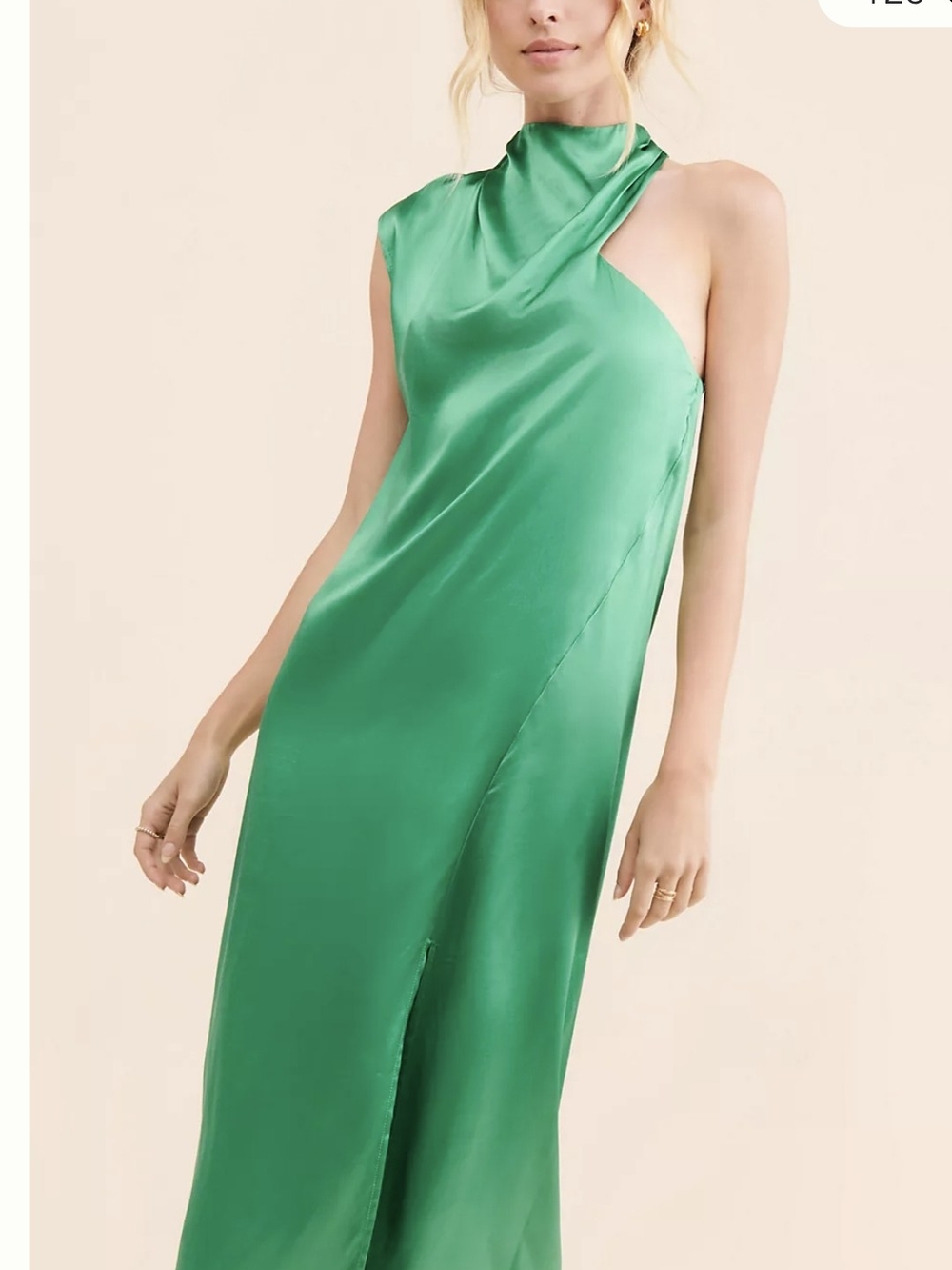 Anthropologie Corey Lynn Calter Emerald Green One-Shoulder Satin Evening Dress-M